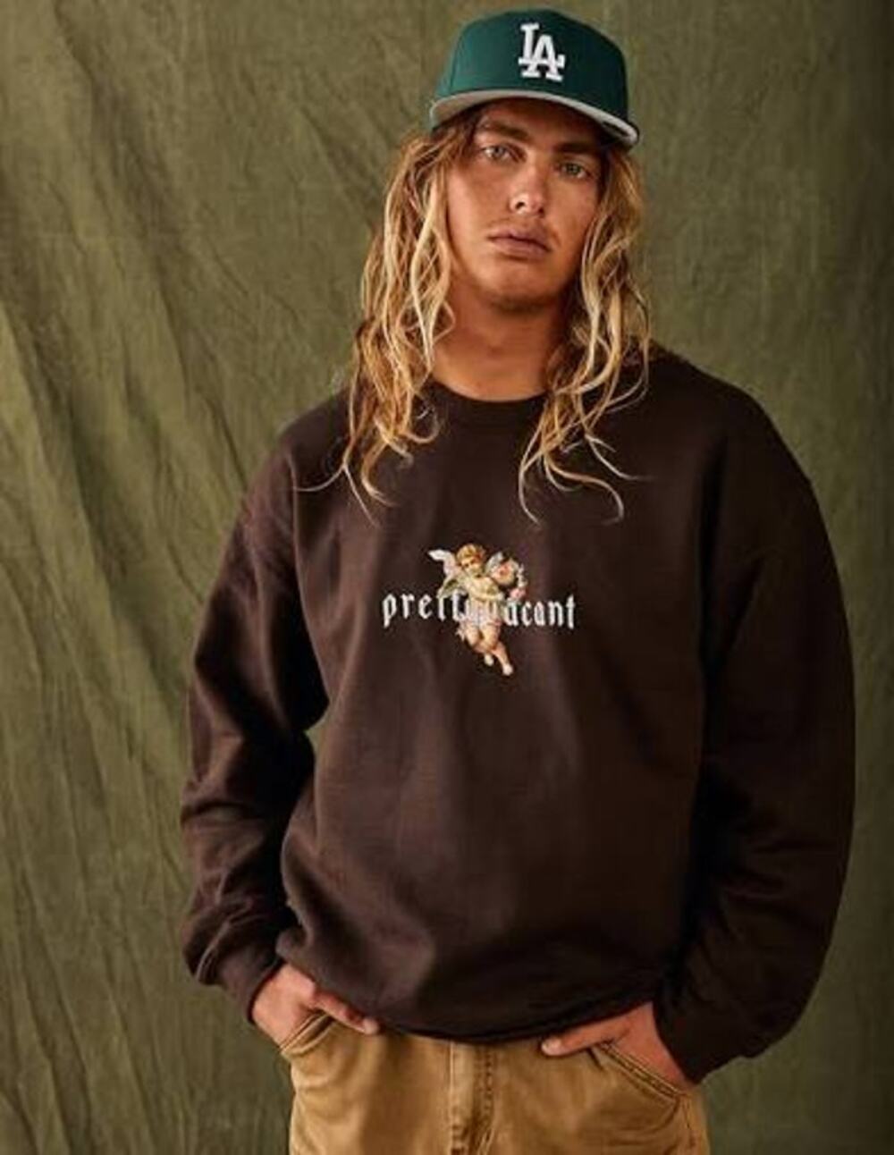 Pretty Vacant Heaven Mens Graphic Crew Neck Fleece Sweatshirt Brown